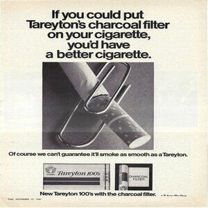 1967 Tareyton 100’s Charcoal Filter Cigarettes Vintage Magazine Print Ad/Poster